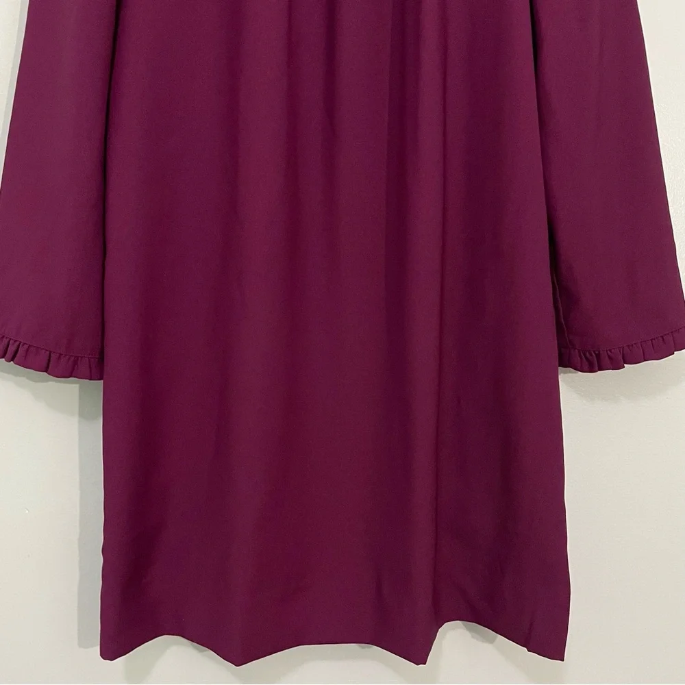 J. Crew Long Sleeve Burgundy Purple Ruffle Neck Shift Dress 4